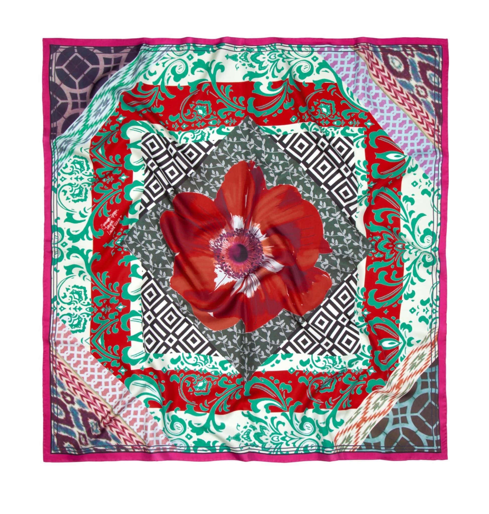 'Bazaar Red' Classic Silk Scarf - Susannagh Grogan