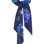 Irish Desgner, Susannagh Grogan Printed Silk Scarves | New FLOWER FLASH Collection | Navy Rectangle Silk Scarf