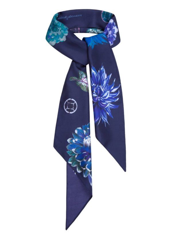 Irish Desgner, Susannagh Grogan Printed Silk Scarves | New FLOWER FLASH Collection | Navy Rectangle Silk Scarf