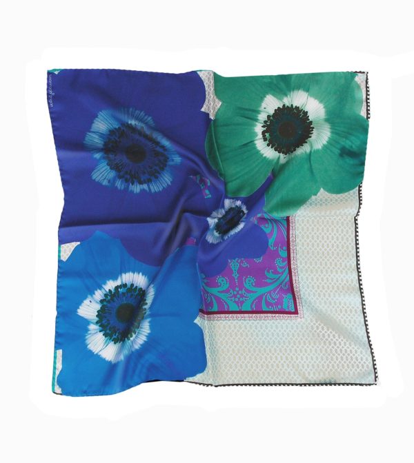 Blue Floral chain Susannagh Grogan Small Silk scarf