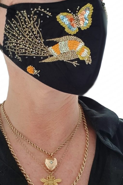 Susannagh Grogan Gold Bird face Mask