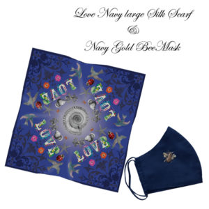 Gift Set Love Navy Scarf + Gold Bee navy Mask