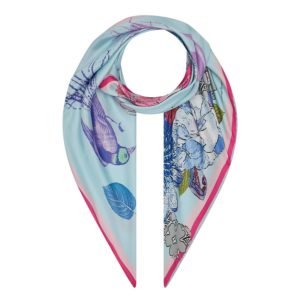 Blue Pastel Bird susannagh Grogan silk scarf