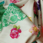 Aqua green printed square silk scarf by Irish designer