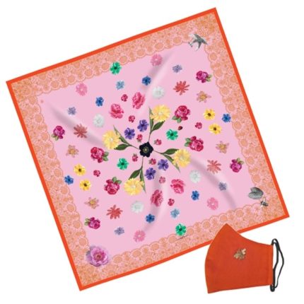 Gift Set Susannagh Grogan Classic Pink Lace Silk Scarf Orange Bee mask Pink Lace + Floral printed silk scarf, Designed in Ireland