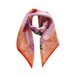 Pink Lace + Floral printed silk scarf, Designed in Ireland