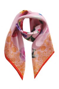 Pink Lace + Floral printed silk scarf, Designed in Ireland