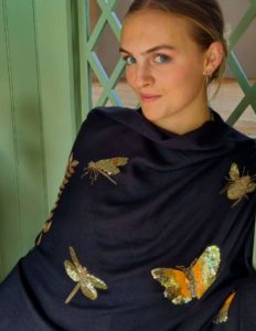 Susannagh Grogan embroidery gold and cashmere scarf