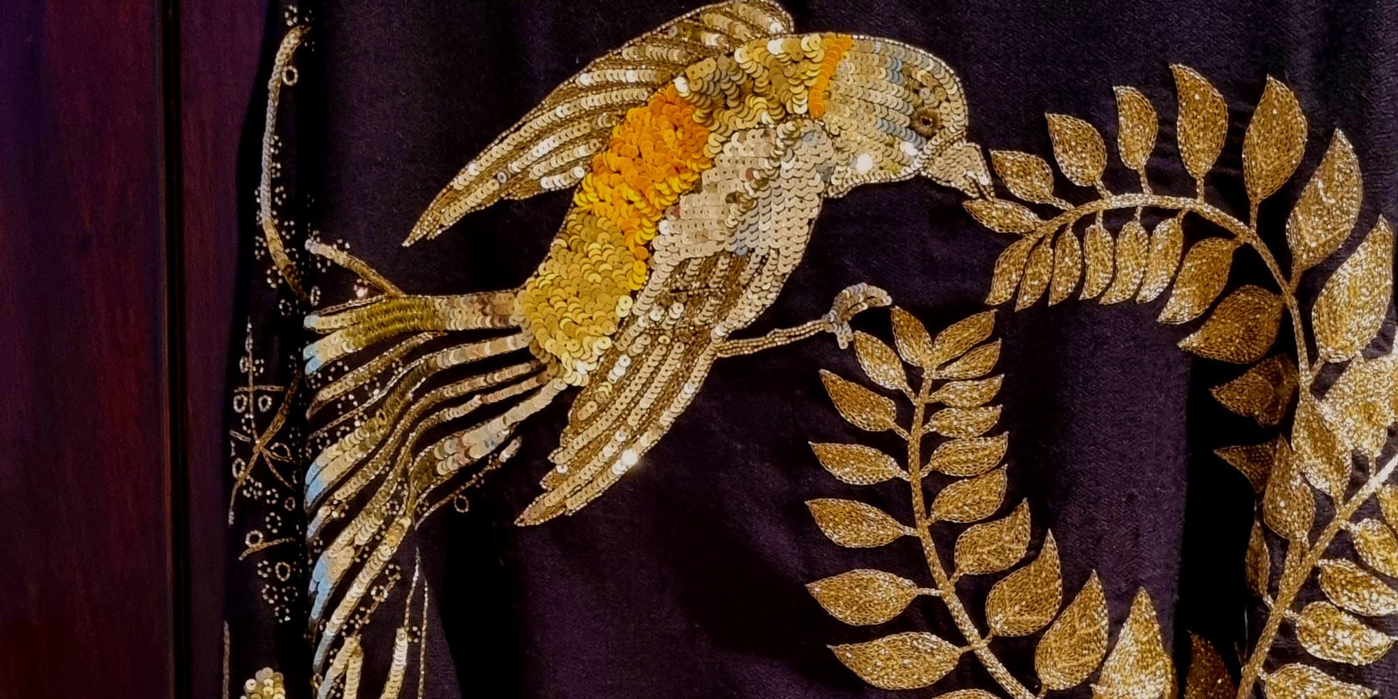 Embroidered gold cashmere scarf
